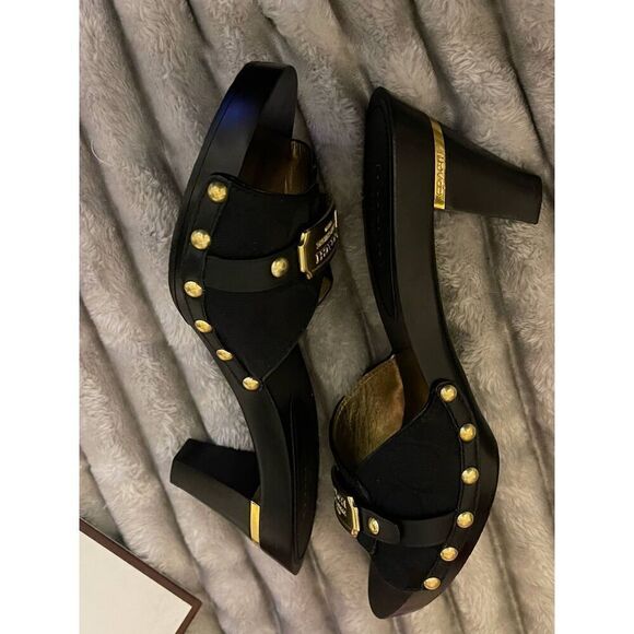 Coach abella slides/shoes/heels sz 10 black/gold - Picture 3 of 9
